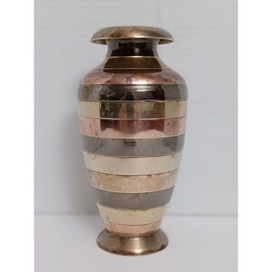 Vintage Hand Made in India 7" Tri Color Mixed Metals Brass Vase